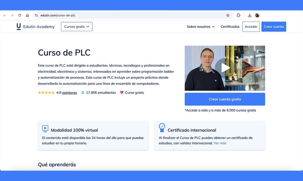 Curso gratuito de PLC: Aprende en línea y consigue tu certificado