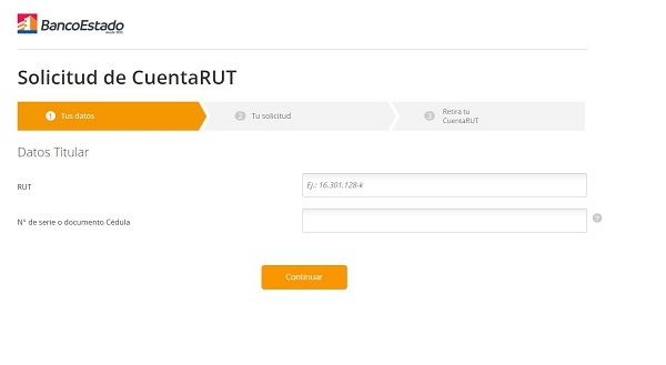 solicitud para abrir una cuenta RUT en chile