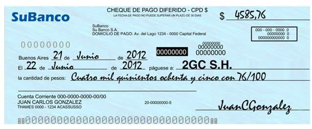 endosar un cheque en Argentina