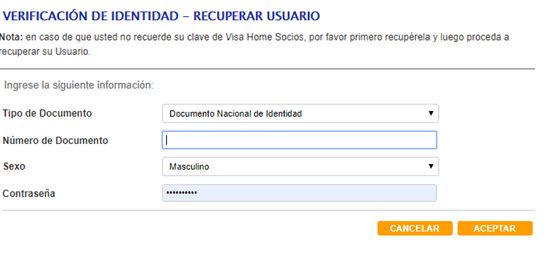 ¿Cómo puedo recuperar mi nombre de usuario en visa home?