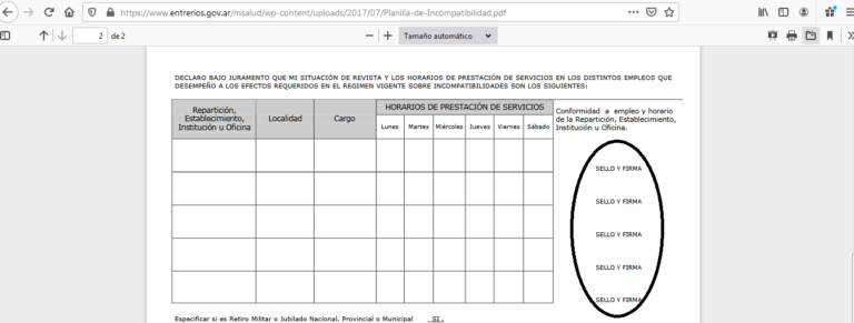 Planilla de Incompatibilidad Horaria